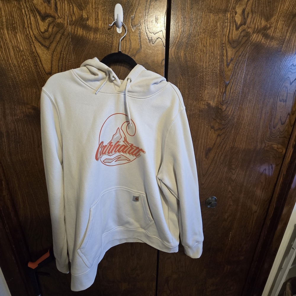 Carhartt Light Tan Hoodie with Red Logo